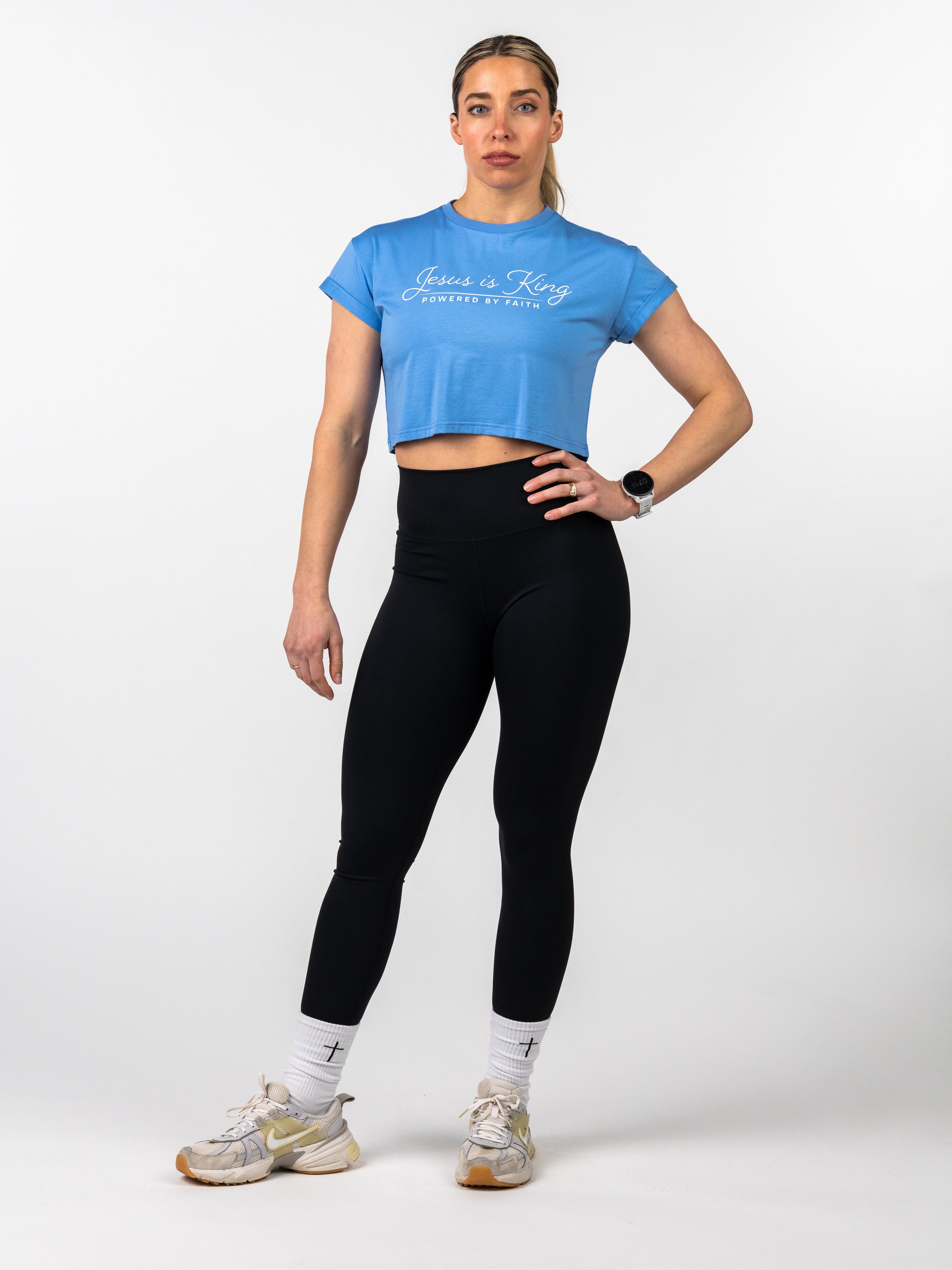 Women's Jesus is KingCrop tee - Glacier Blue