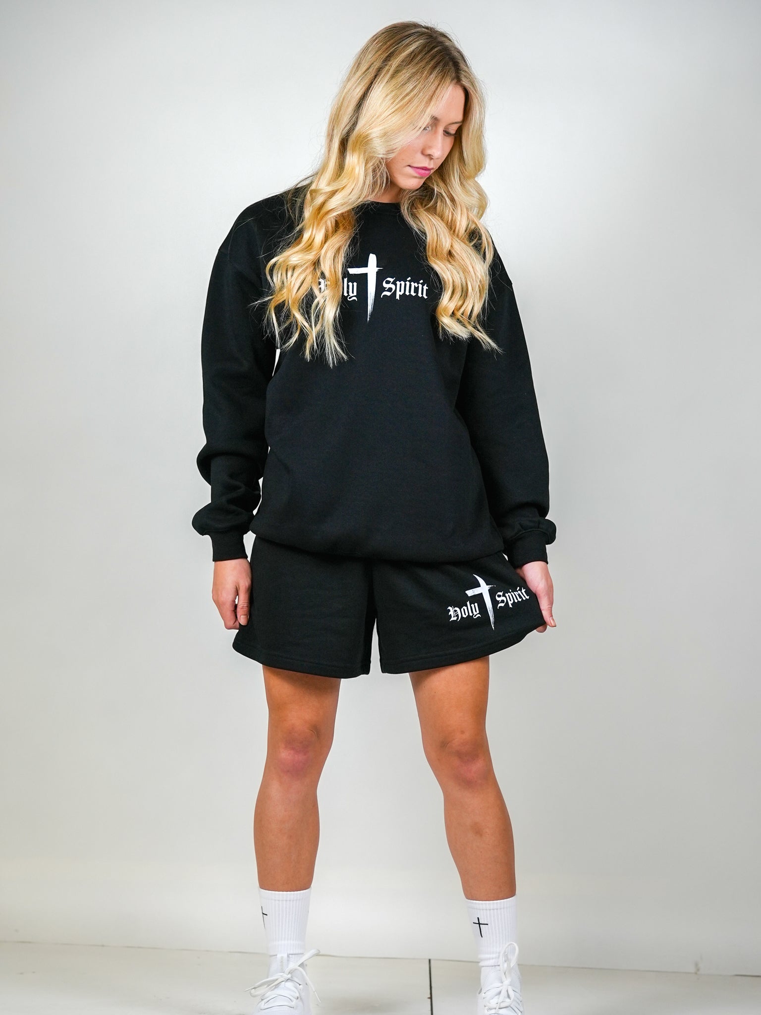 Holy Spirit Comfort Crewneck/Short Set - Black - HolStrength