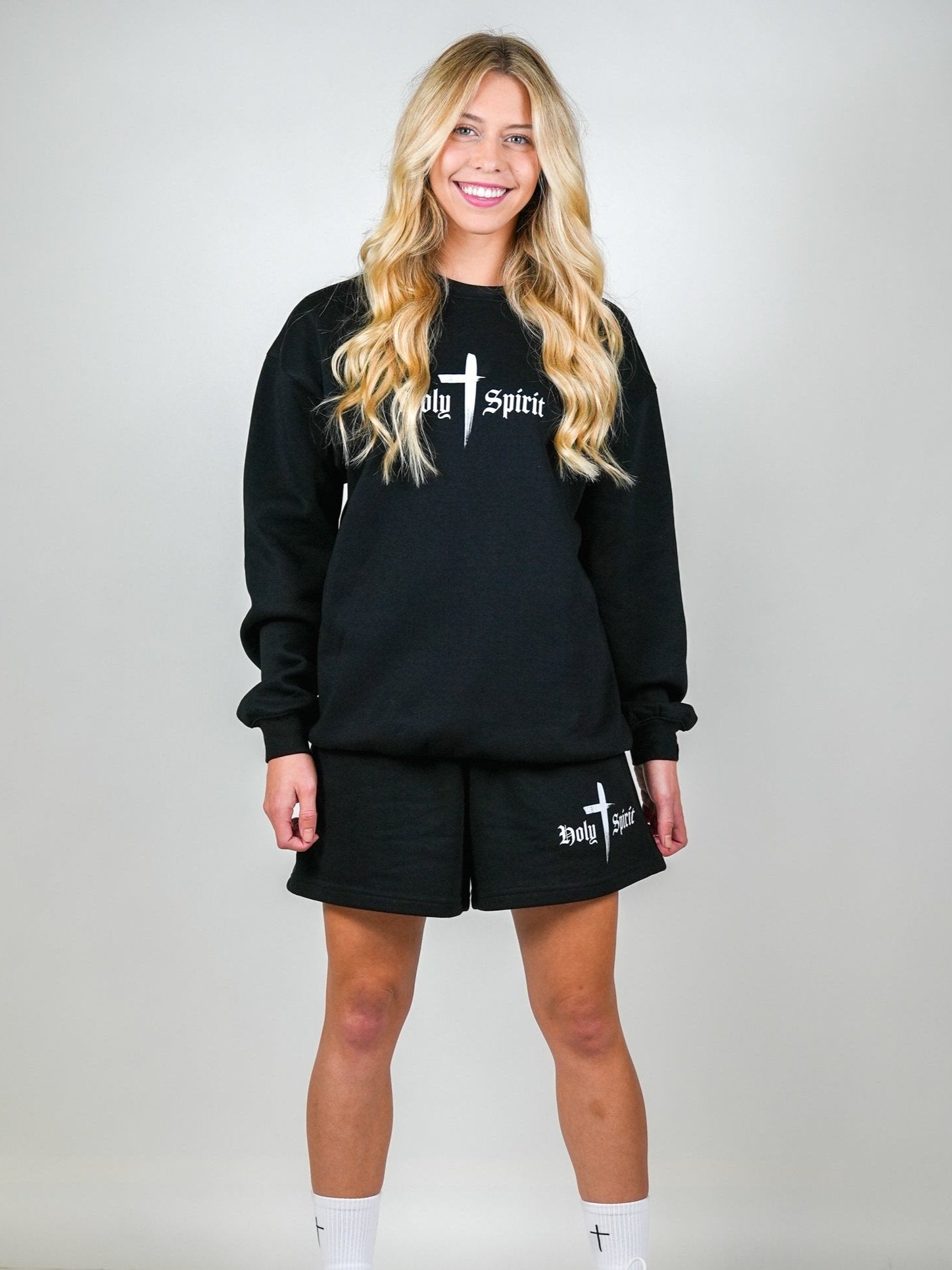Holy Spirit Comfort Crewneck/Short Set - Black - HolStrength