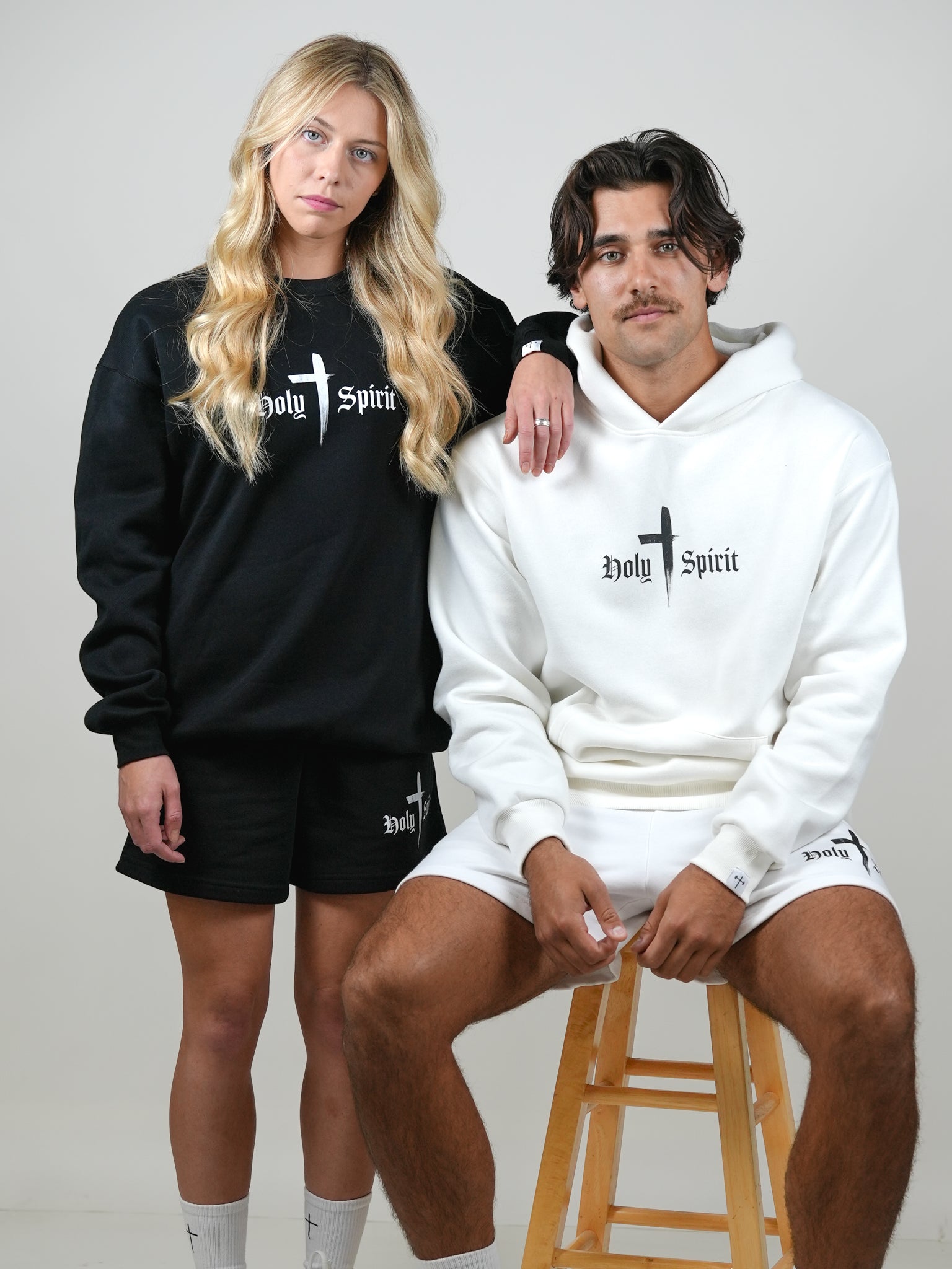 Holy Spirit Comfort Hoodie/Short Set - White - HolStrength