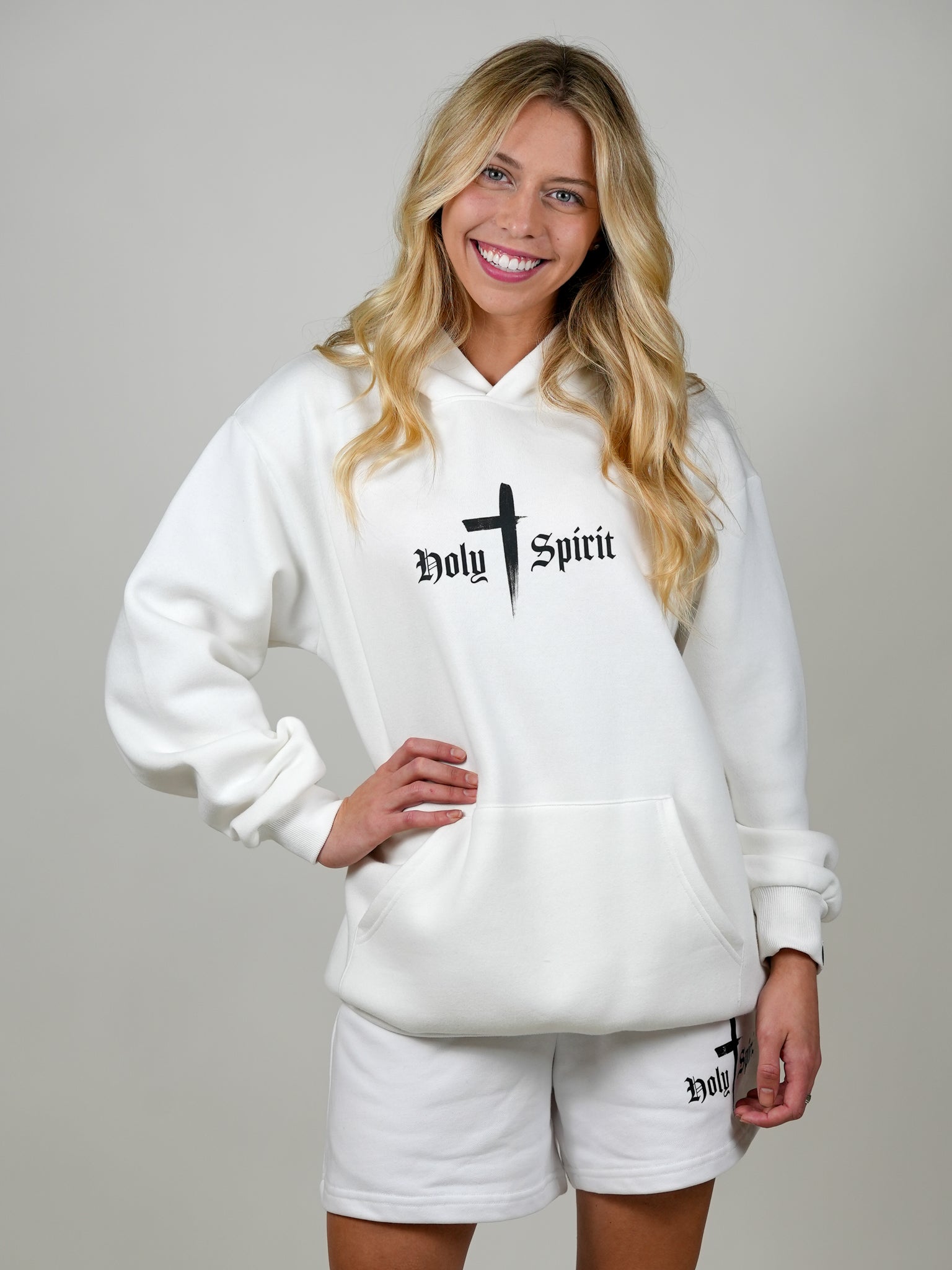Holy Spirit Comfort Hoodie/Short Set - White - HolStrength