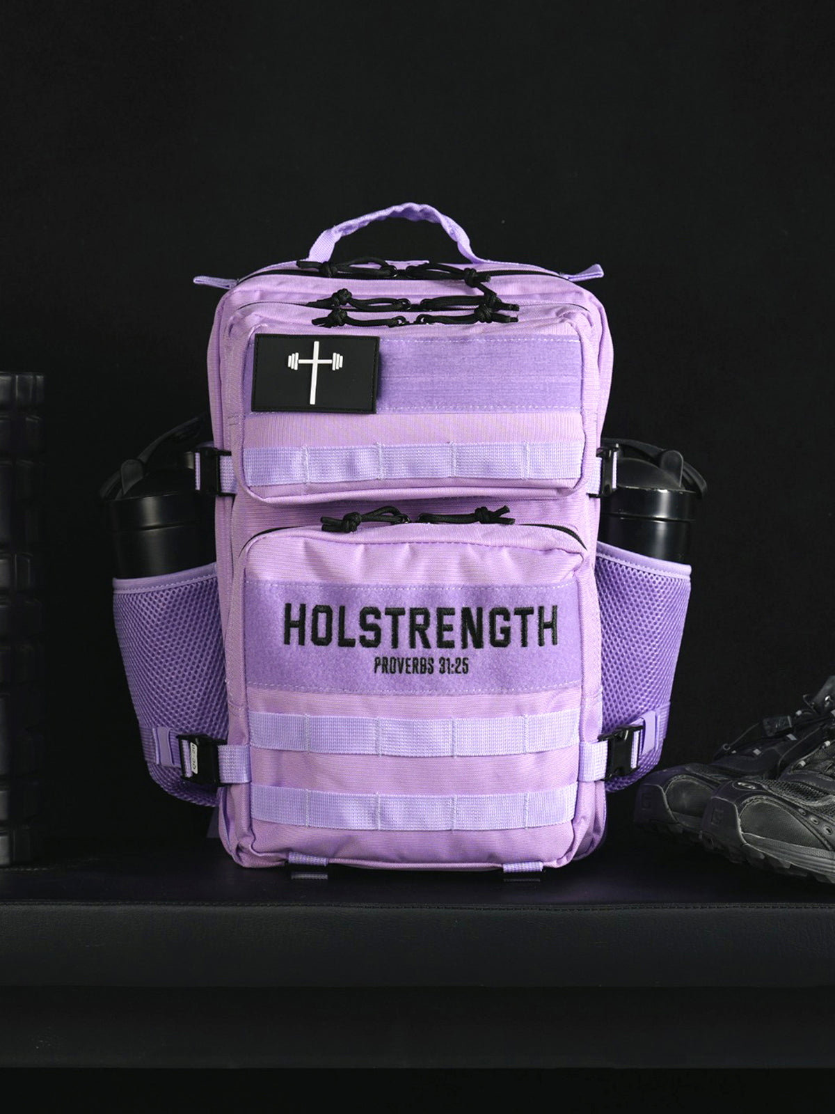25L Tactical Backpack in lavender with multiple zippered compartments side pockets adjustable straps and a front patch for organized everyday carry