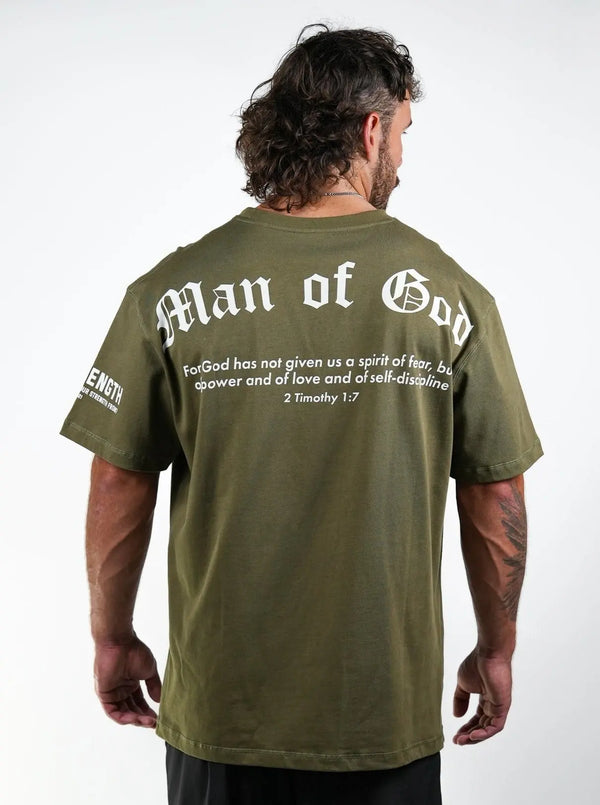 Man of God Oversized Tee - Military Green HolStrength