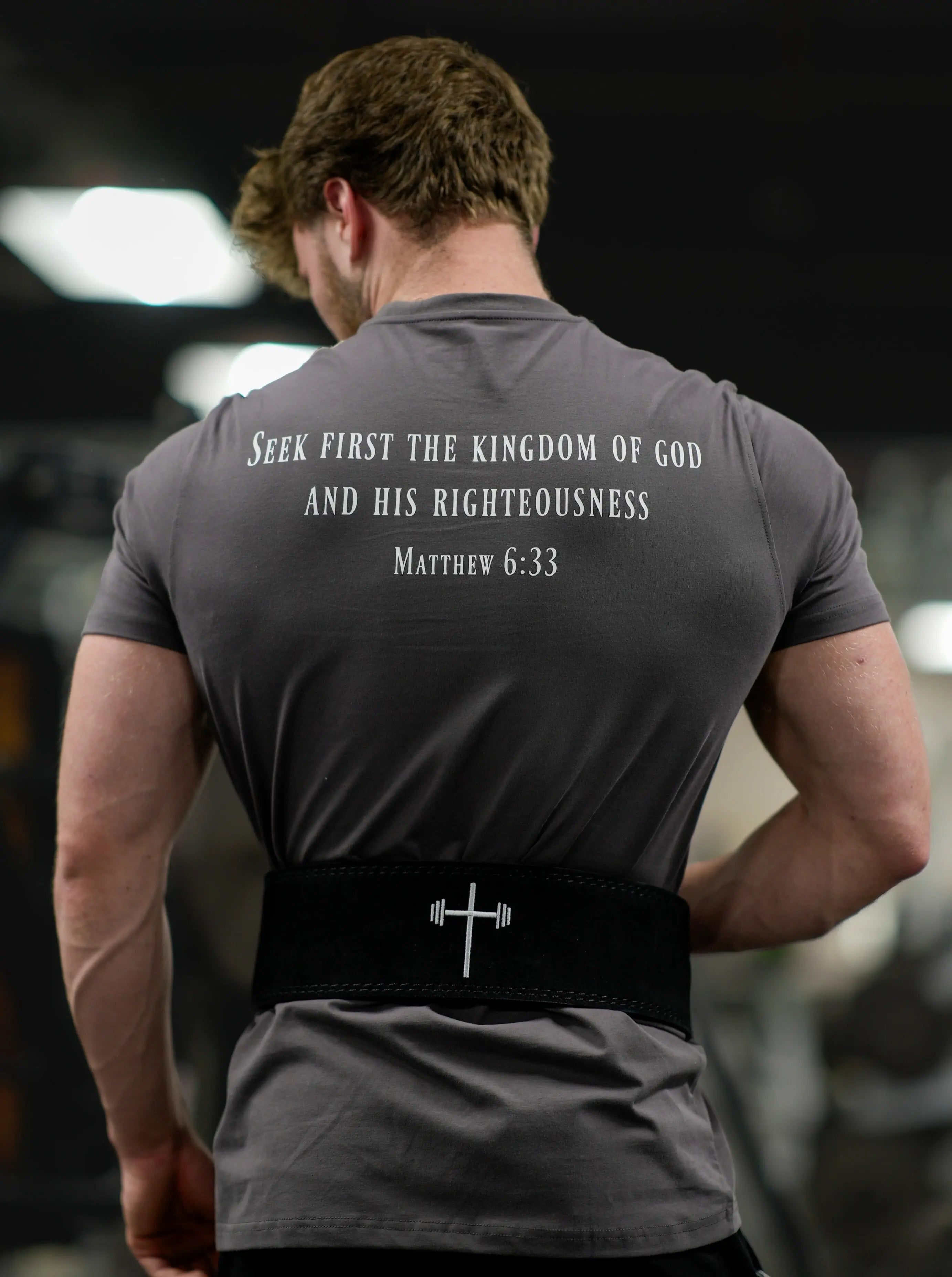 Matthew 6:33 Performance Tee - Gunmetal HolStrength