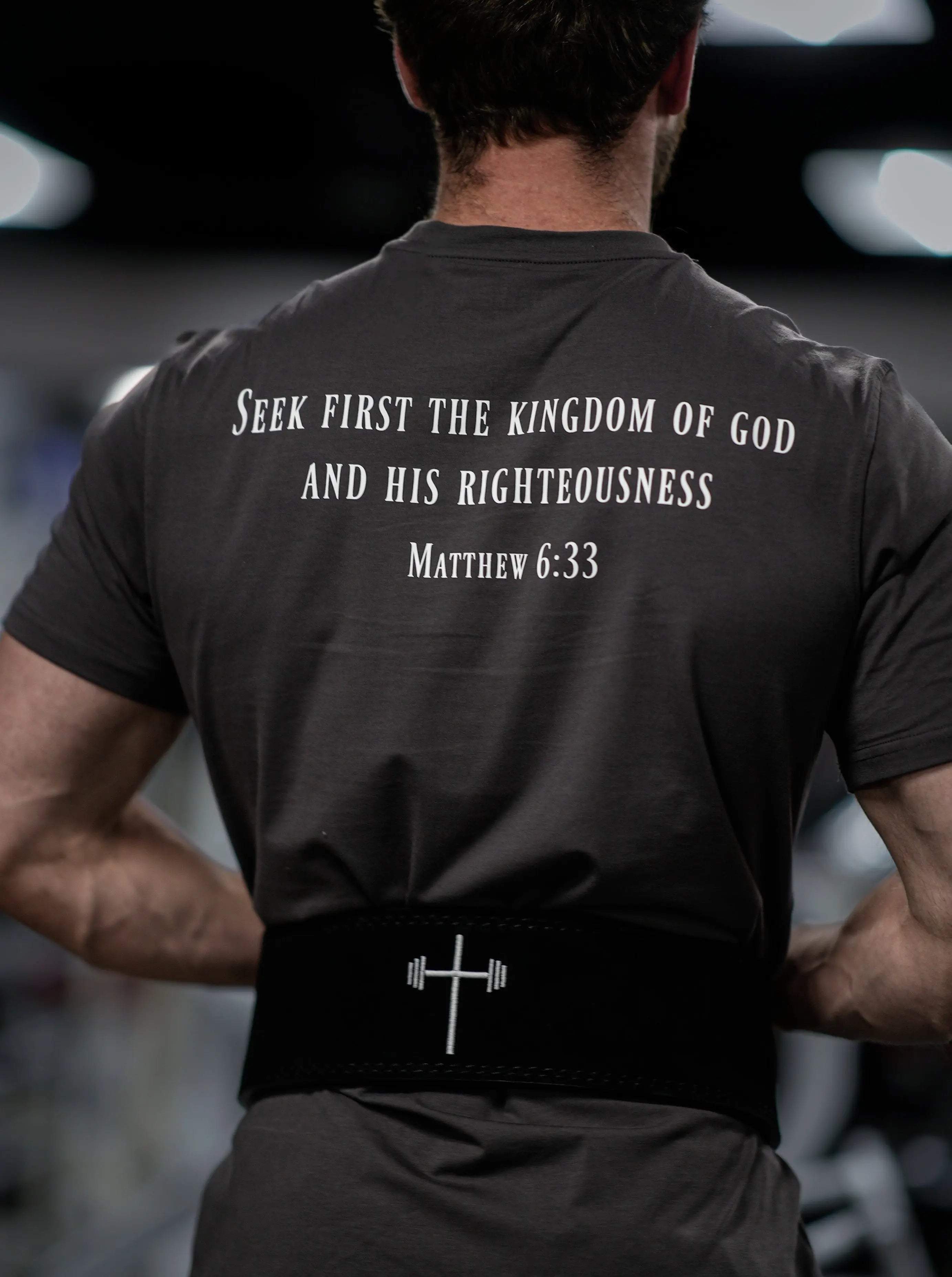 Matthew 6:33 Performance Tee - Gunmetal HolStrength