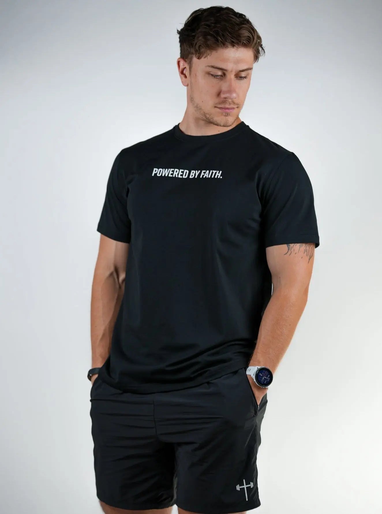 Powered By Faith Performance Tee - Black HolStrength