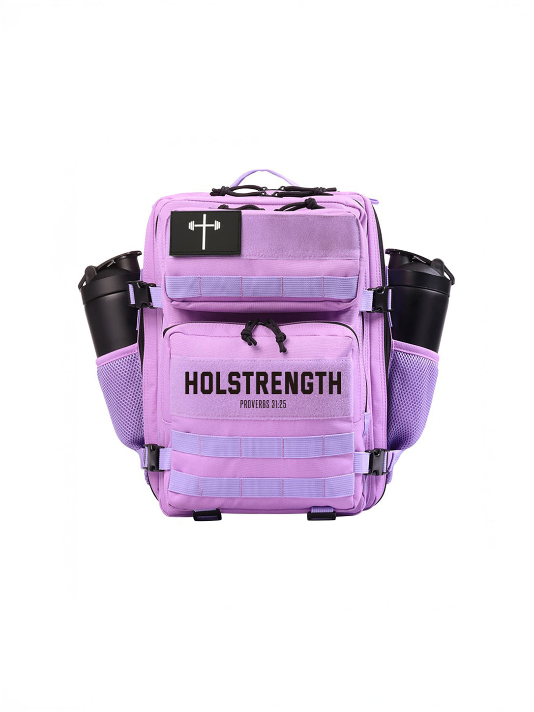 25L Tactical Backpack in pink with multiple zippered compartments front webbing and side bottle pockets for organized everyday carry