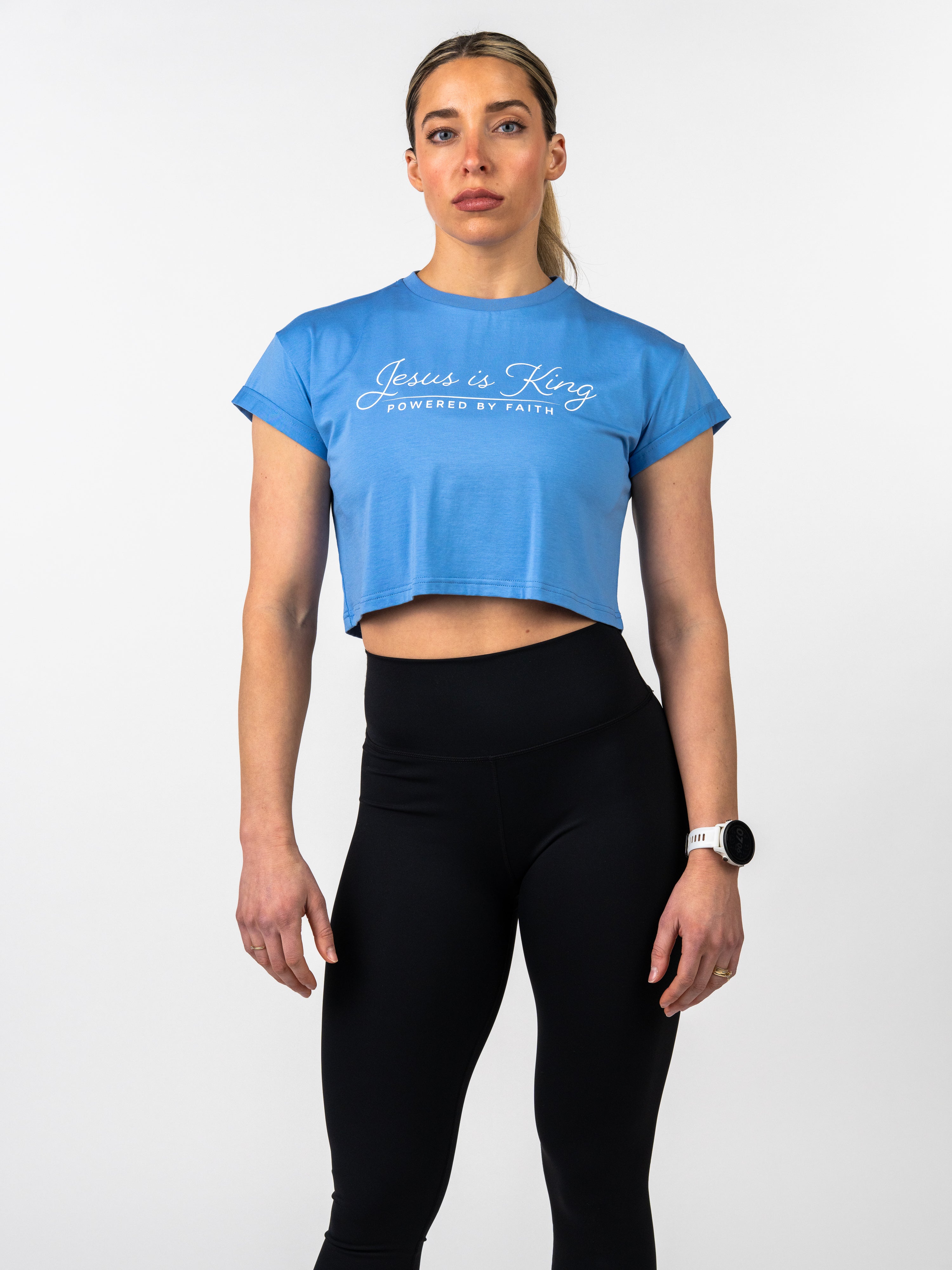 Women's Jesus is KingCrop tee - Glacier Blue