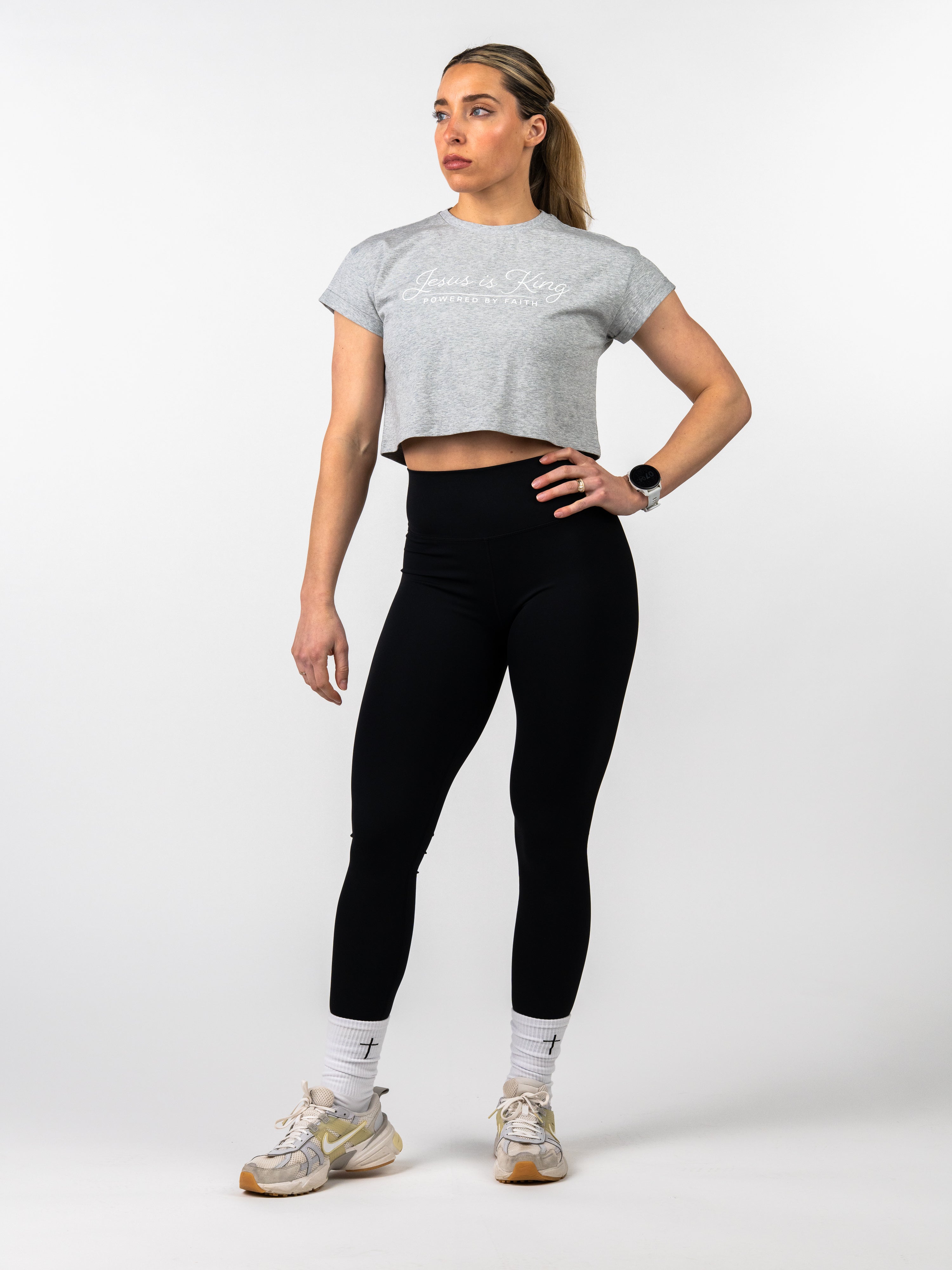 Women's Jesus is King Crop tee - Heather Grey