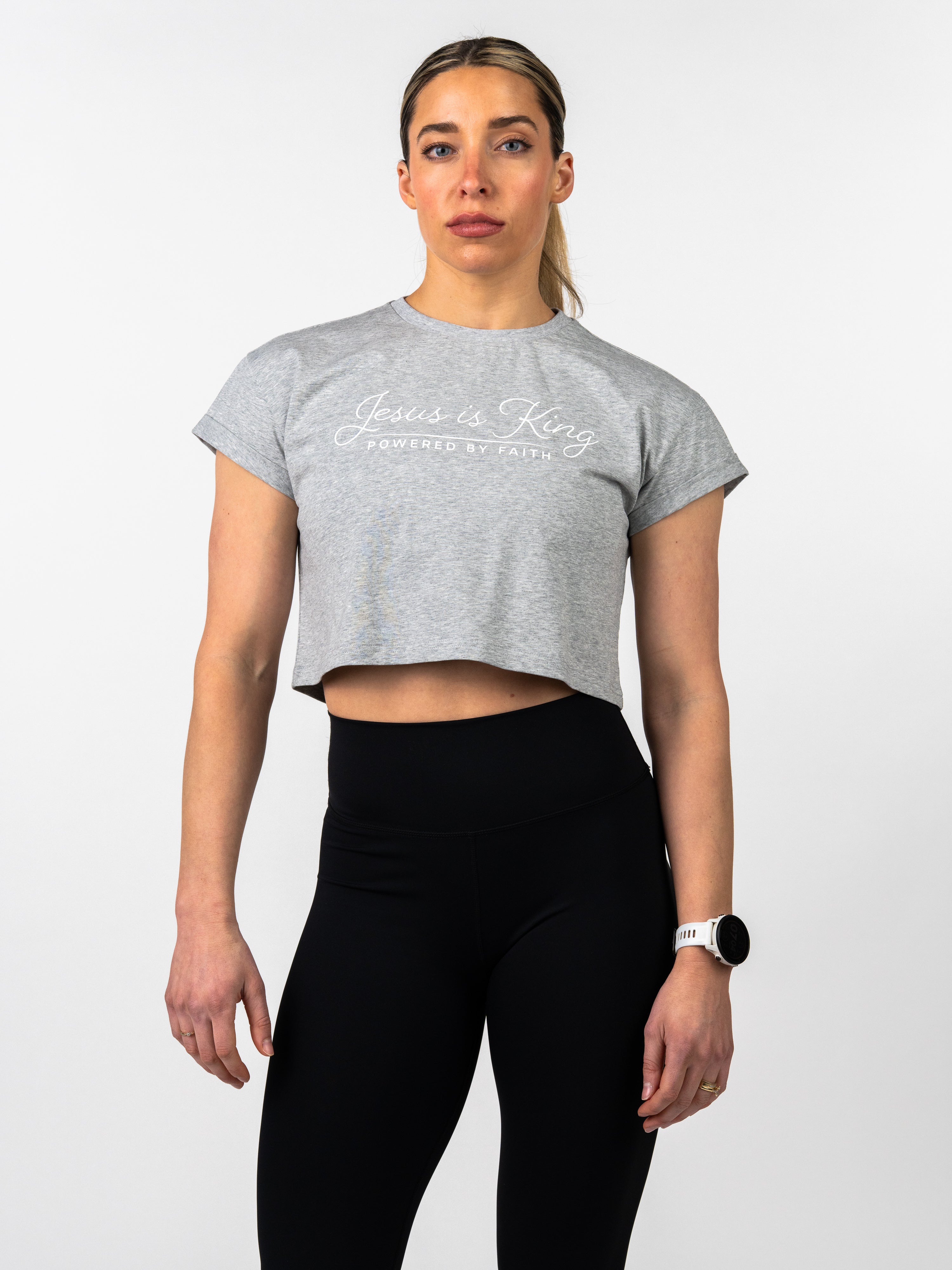 Women's Jesus is King Crop tee - Heather Grey