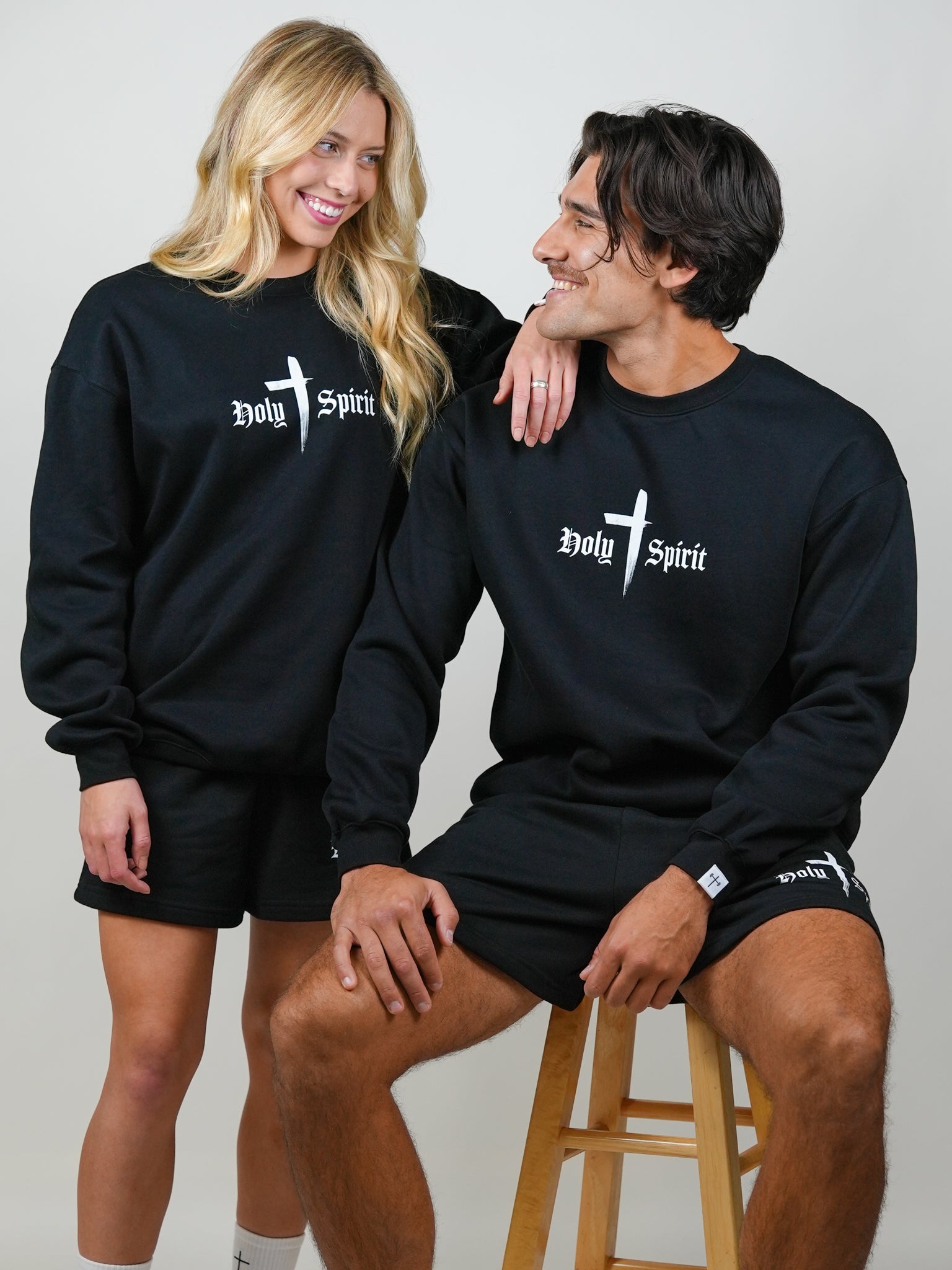 Holy Spirit Comfort Crewneck/Short Set - Black - HolStrength