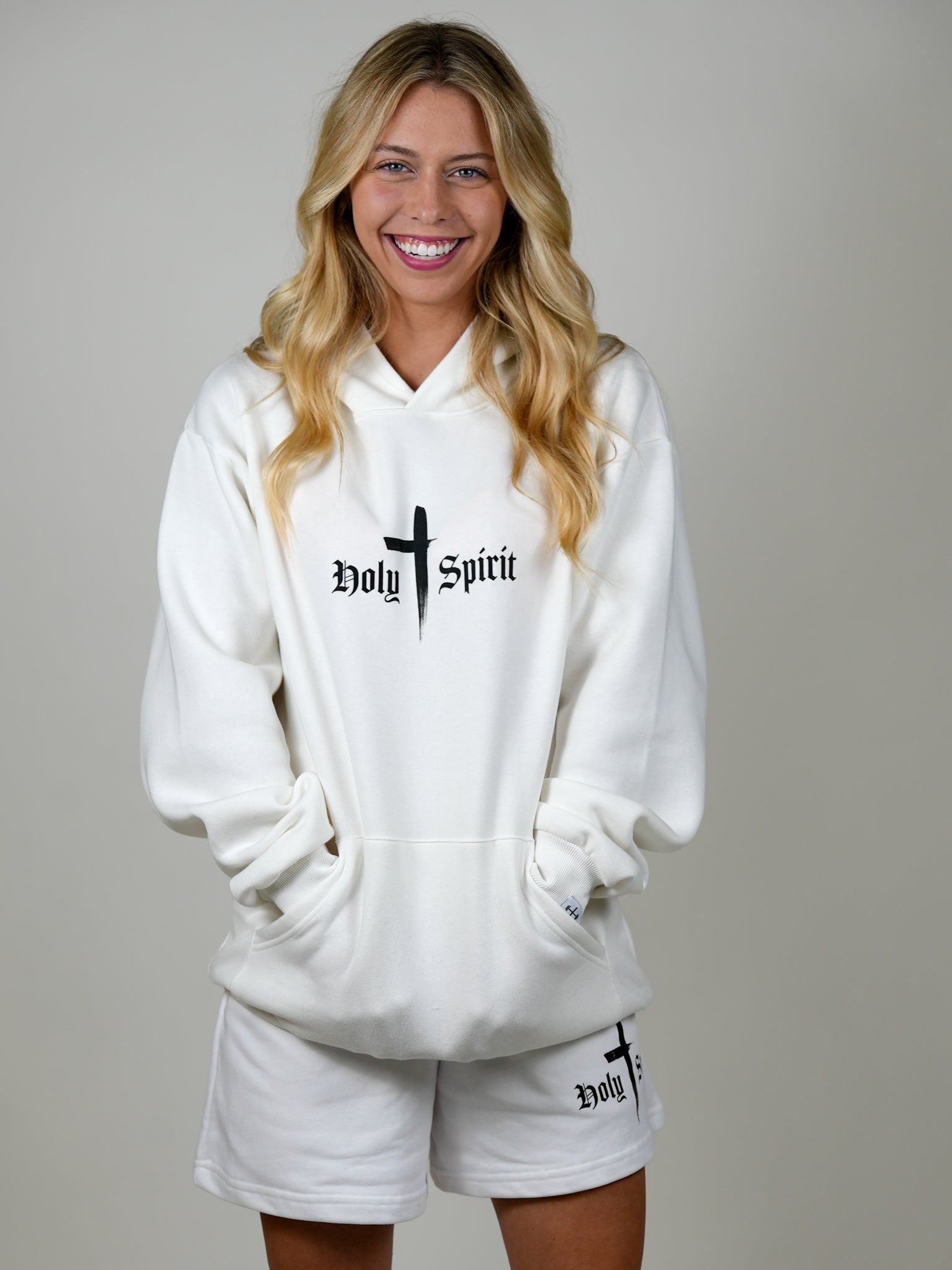 Holy Spirit Comfort Hoodie/Short Set - White - HolStrength