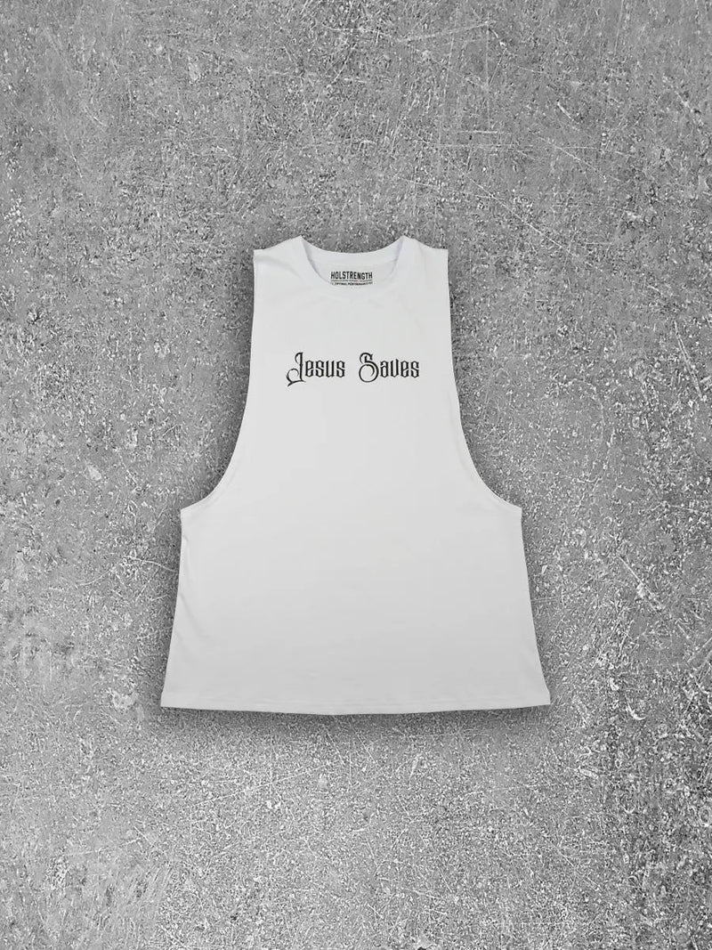 Jesus Saves Cut Off - White HolStrength