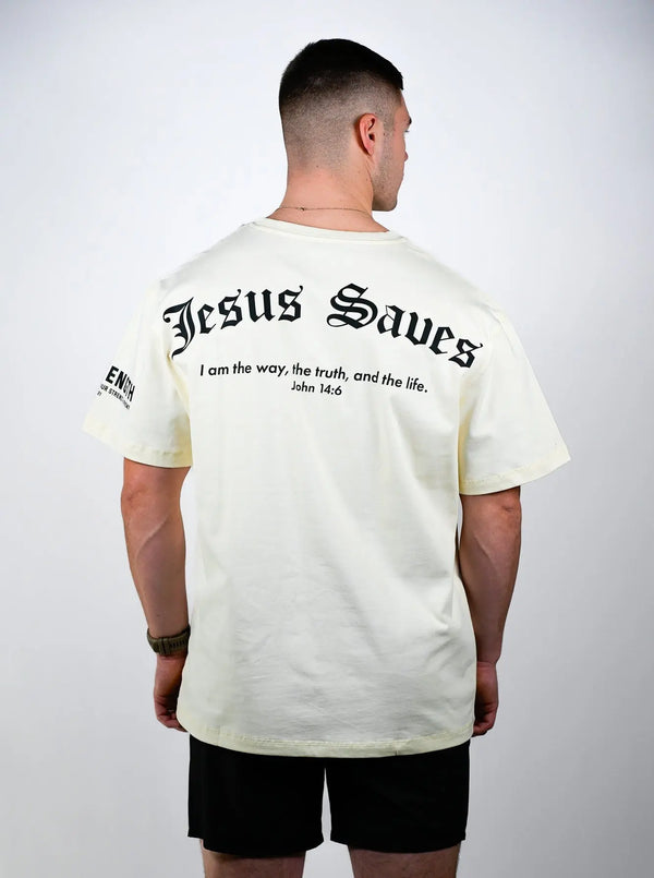 Jesus Saves Oversized Tee - Cream HolStrength