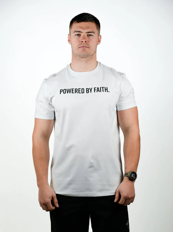 Powered By Faith Performance Tee - White HolStrength