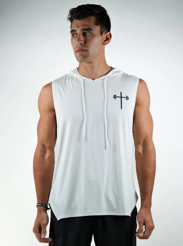 Sleeveless Hoodie - White HolStrength