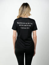 Women's 1 Corinthians 10:31 Performance Tee - Black HolStrength