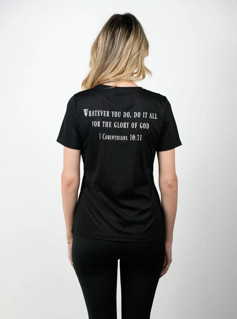 Women's 1 Corinthians 10:31 Performance Tee - Black HolStrength