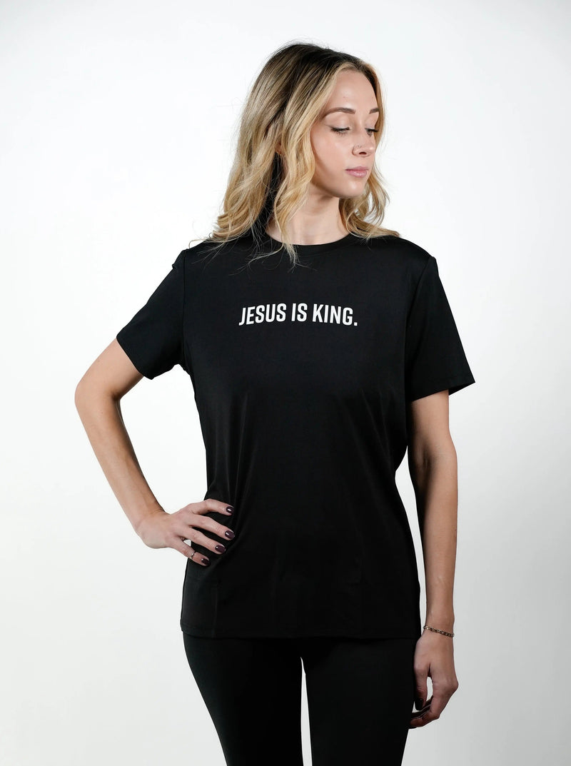 Women's Jesus Is King Performance Tee - Black HolStrength