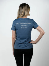 Women's Proverbs 31:25 Performance Tee - Blue HolStrength