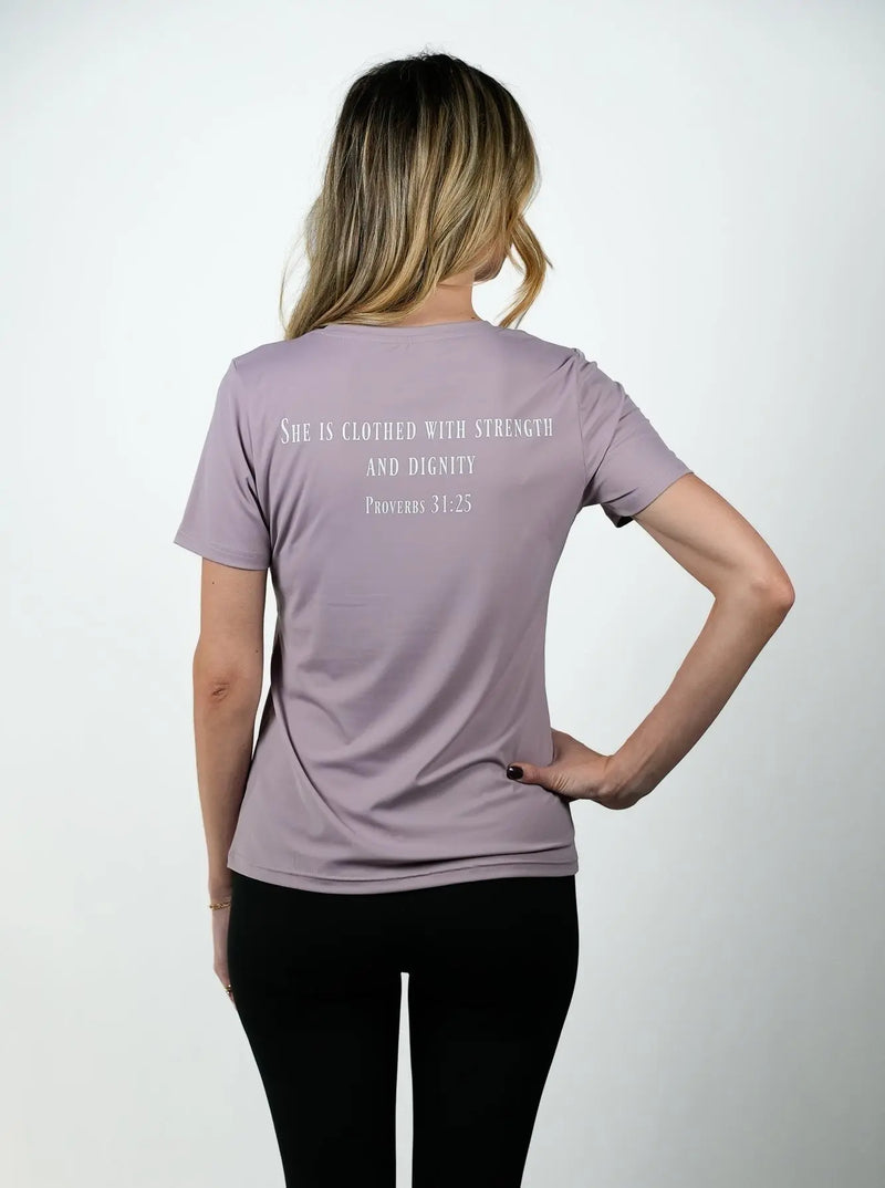 Women's Proverbs 31:25 Performance Tee - Light Purple HolStrength