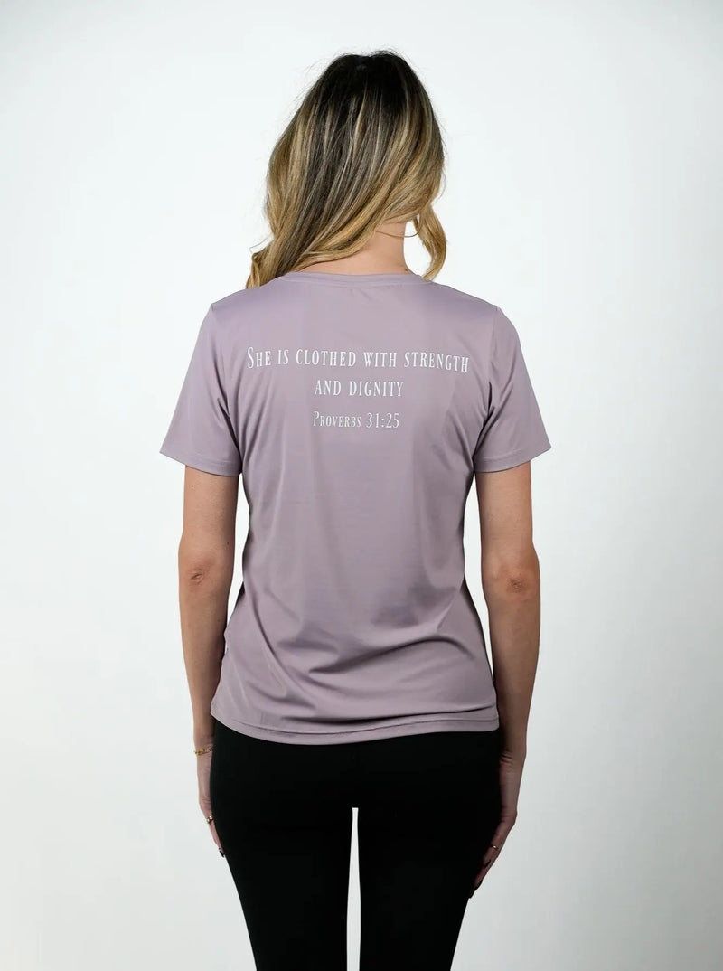 Women's Proverbs 31:25 Performance Tee - Light Purple HolStrength