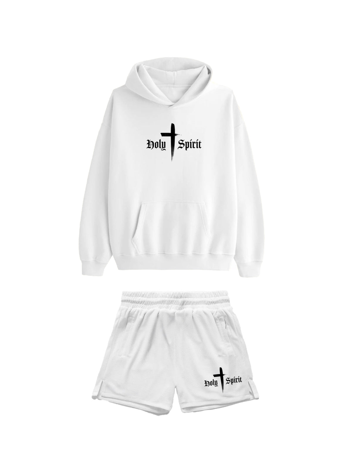 Holy Spirit Comfort Hoodie/Short Set - White - HolStrength